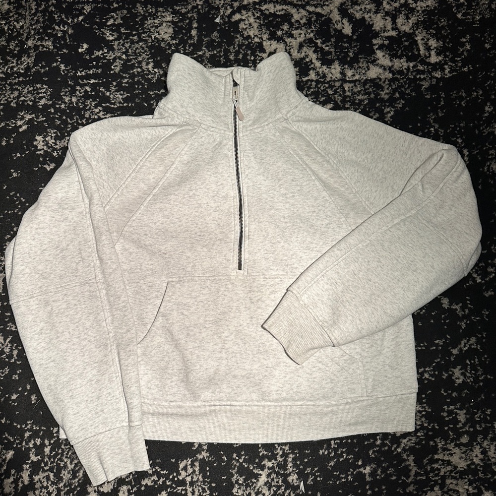 Women’s Half-Zip Cropped Fleece Hoodie Oatmeal Heather Size L